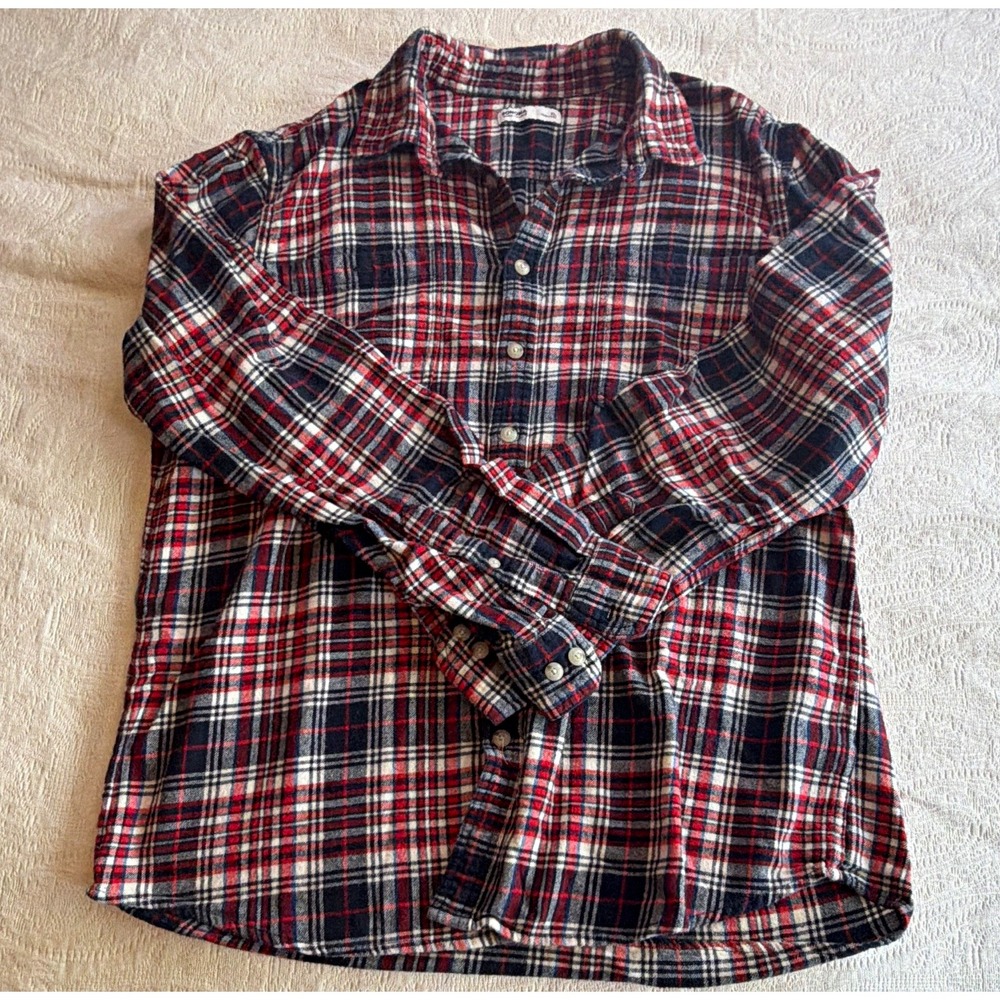 Sonoma Goods for Life Men's XL Red Navy White Plaid Flannel Button-Up Shirt